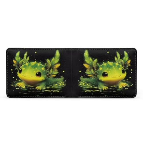 Image of Coldinair Axolotl Leather Wallets for Boys 6-12 Cartoon Bifold Wallet for Teen Boys,Green Credit Card Cash Id Holder Rfid Blocking Small Wallets with Coin Pocket