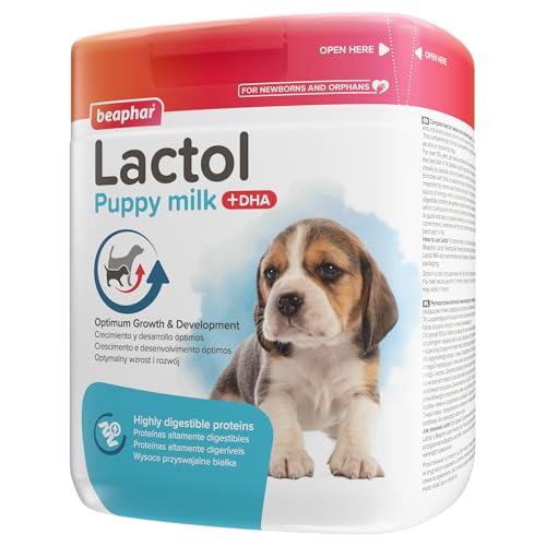 Beaphar Lactol Leche de sustitución Cachorros, Perros, Leche en Polvo, Proteína Altamente digestible, Desarrollo cognitivo, Enriquecida con DHA, 500 g