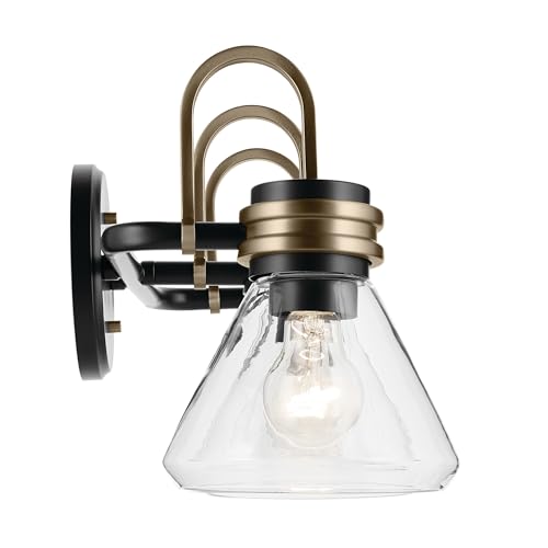 Image of Kichler Farum 26 inch 3-Light Bathroom Vanity Light Fixture with Clear Glass in Black, Modern Wall Mount Over Mirror for Single or Double Vanity, Powder Room (26 inch x 9.5 inch x 9.5 inch), 55155BKCLR
