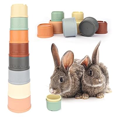WALLFID 8 PCS Stacking Cups for Rabbits-Bunny Toys for Hiding Food and Playtime Fun,BPA-Free Safe Plastic Pet Toys,Multi-Coloured and Various Sizes