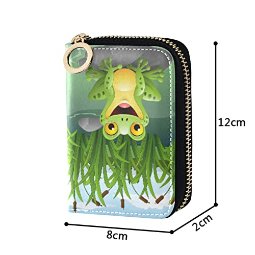 OTVEE Cartoon Frog at Pond RFID Credit Card Holder Case, Microfiber Leather Zipper Card Wallet for Women4