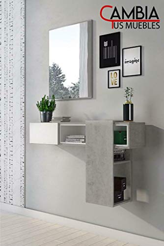 CAMBIA TUS MUEBLES - Mueble recibidor con Espejo BINEFAR, aparador, Mueble Colgante Gris y Blanco para vestíbulo
