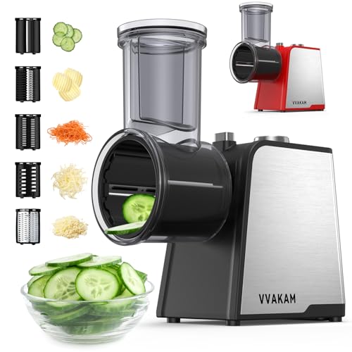 VVAKAM Electric Cheese Grater,300W DC Motor Salad Maker,Electric Slicer Shredder with 5 Different