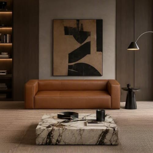 Image of Faux Leather Sofa, 92.5 inch, Modern Curved Luxury Couch for Living Room | 2026 New Luxury Curved Faux Leather Sofa with High-Stretch Upholstery, Ultra-Soft Comfort and Vintage-Inspired Style