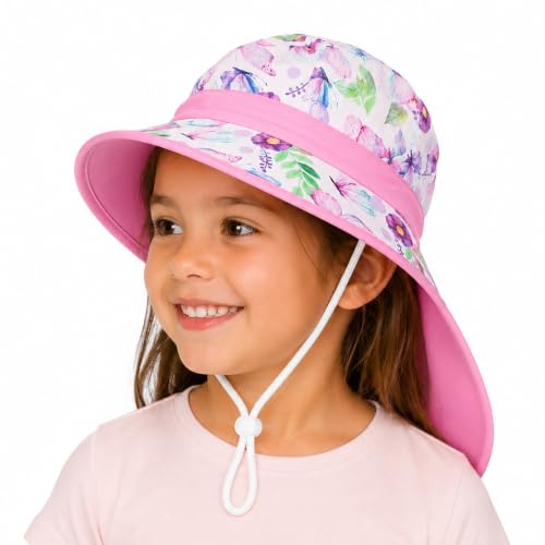 Image of VRITRAZ Sun Protection UPF50+ Bucket Hat Toddler Summer Beach Play Hats with Neck Flap for Girl, Boy, Kids Summer Hat, Bucket Hat for Kids Ages 3-10 Years