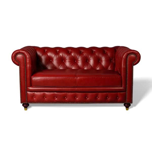 Image of UMAR ARTS Luxury Chesterfield Leatherate Sofa Set, Tufted Genuine Leatherate, Classic Living Room Furniture (2 Seater RED)