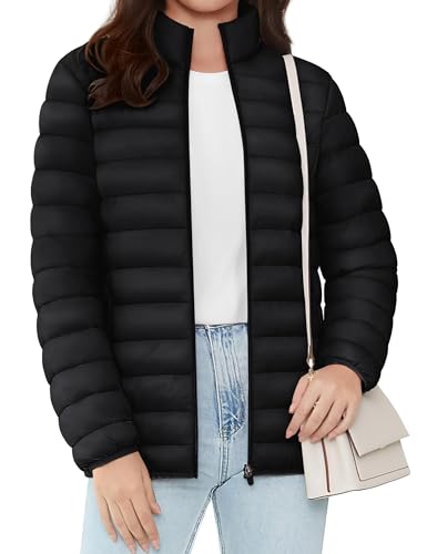TACVASEN Womens Puffer Jackets Softshell Full Zip Down Coats Autumn Lightweight Quilted Jacket with Multi Pockets Black,2XL