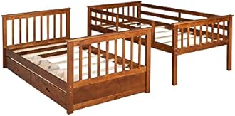 SOFTSEA Kids Twin Over Twin Bunk Bed with Drawers for Storage Solid Wood Bunk Bed Frame for Boys Girls with Headboard and Footboard, Full Guardrail and Ladder, No Box Spring Needed