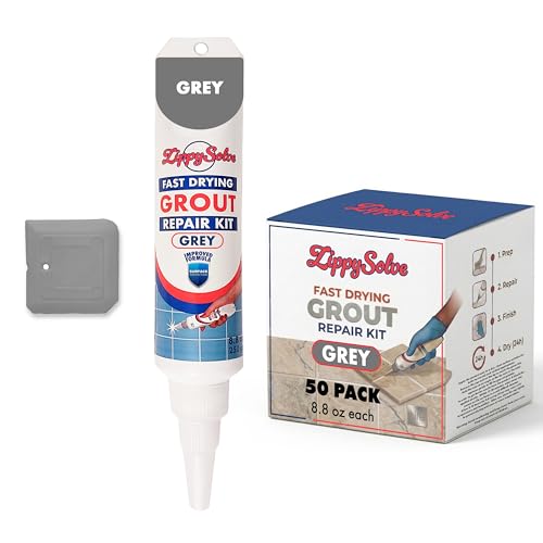 Image of ZippySolve Tile Grout, Repair Kit, Restore & Renew Tile Joints Line, Fast Drying Tile Grout Paint Squeeze Tube for Bathroom Shower Kitchen Floor, Waterproof (50 Pack 8.8 oz Each, Grey)