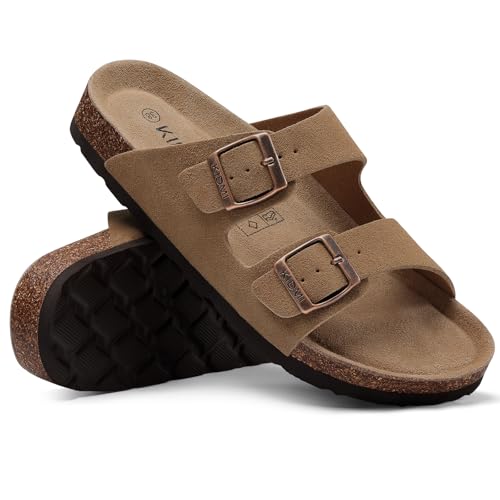 Image of KIDMI Unisex Summer Sandals Arch Support Cork Footbed Slide Sandals with Double Adjustable Buckle for Women Men