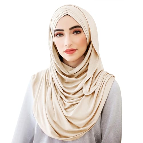 TINAYAUE One-piece Muslim Hijab Islamic Headscarf for Women Girls Versatile Solid Long Scarf Head Cover Wrap Turban Cap3