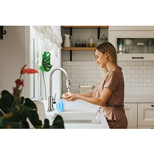 Qomolangma Touchless Kitchen Faucet With Pull Down Sprayer, Motion Single Handle Kitchen Sink Faucet With Pull Out Sprayer, Stainless Steel, Fingerprint Resistant, Brushed Nickel #TOP2