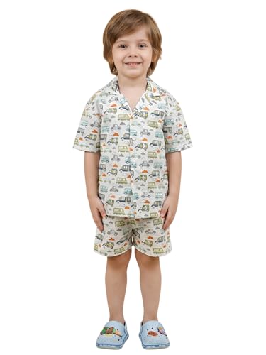 Image of POLKA TOTS Boys 100% Cotton Vacation Wear Co-ord Set | Trendy Printed Shirt & Shorts Combo for Kids | Breathable Summer Beach Outfit for Toddlers & Infants | Lightweight Daily Wear & Night Suit