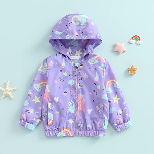 Beixinder Baby Girls Zip Up Hoodies Jacket Rainbow Cartoon Print Hoodie Sweatshirt Toddler Kid Fall Winter Warm Coats (Purple, 4-5 Years) #TOP1