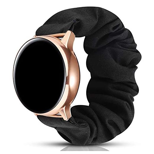 Miimall Bracelet en Tissu Compatible avec Samsung Galaxy Watch Active/Active 2 44mm 40mm, Chouchou Imprimé Élastique 20mm Bracelet de Montre du Galaxy Watch Active/Active 2 44mm 40mm -Noir