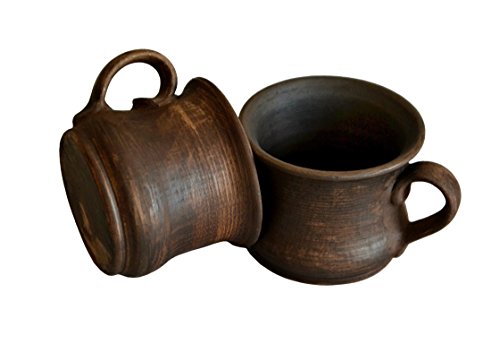 Handmade Ceramic Set of 2 Mug Small Clay Cup with Handle 5oz Multicolor Natural Earthenware Eco Friendly Coffee Lead Free Pottery Handcrafted Black