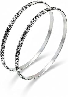 JSAJ 925 sterling silver double-line choti design plain oxidized bangle churi for girls and women size-2/2, 2/4, 2/6, 2/8,... Price In India