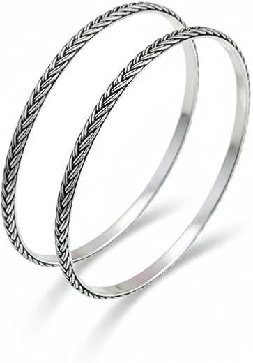 JSAJ 925 sterling silver double-line choti design plain oxidized bangle churi for girls and women size-2/2, 2/4, 2/6, 2/8,...