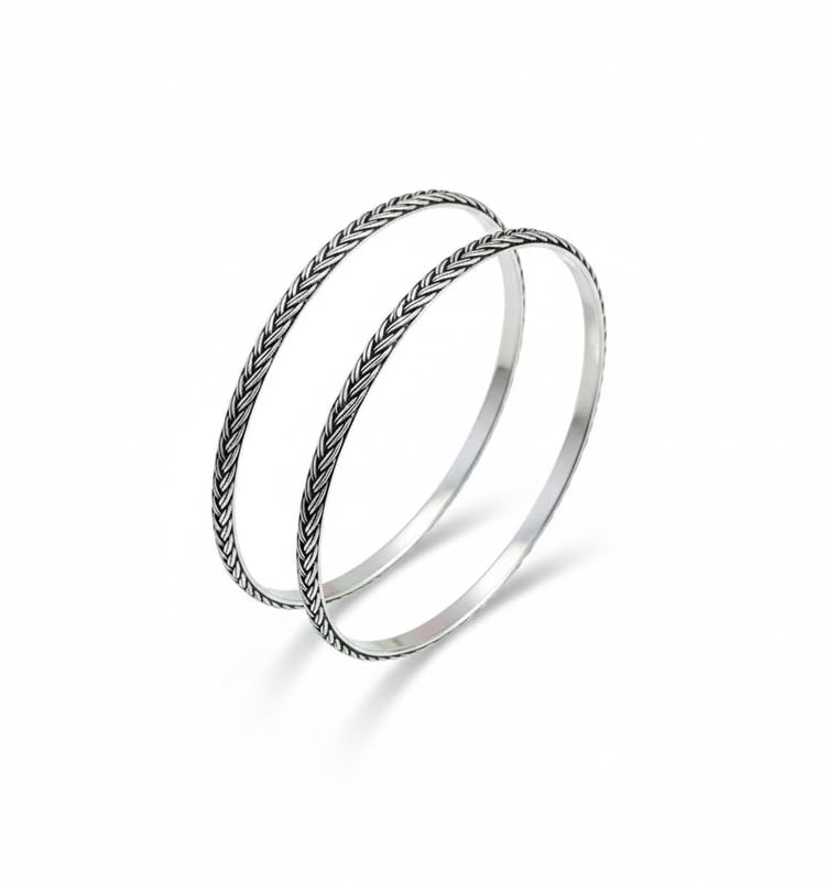 JSAJ 925 sterling silver double-line choti design plain oxidized bangle churi for girls and women size-2/2, 2/4, 2/6, 2/8,...