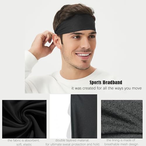 Image of 5 Pack Sports Headband for Men, Breathable Mesh Design, Reused & Washed Mens Headband Sweat Bands for Running Yoga Fitness Workout