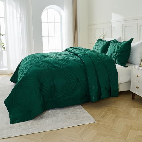 Image of Kingnex Oversized King Bedspreads 128x120 Ultrasonic Quilted Forest Green | Extra Wide Coverlet for Tall Split King Adjustable Bed or Cal King Size, 3 Piece Include 1 Quilt, 2 King Size Pillowcases