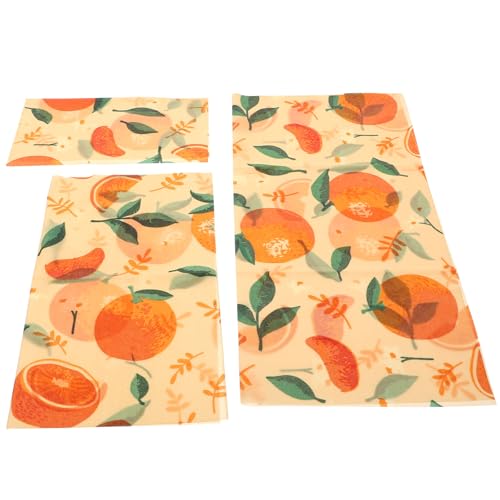 Amosfun 3 Pieces Organic Beeswax Food Wraps Set, Reusable Orange Beeswax Cloth for Food Storage and Freshness Preservation in Kitchen and Restaurant Use