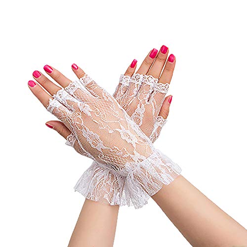 URSFUR Summer Short Lace Gloves for Wedding Bridal Women Sunblock Fingerless Glove White
