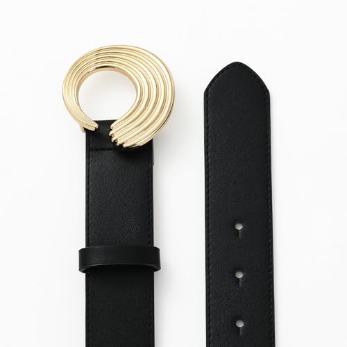 Black Belt For Women with Gold Circle Buckle Stylish Waistband for Jeans, Blazers, Casual and Office3