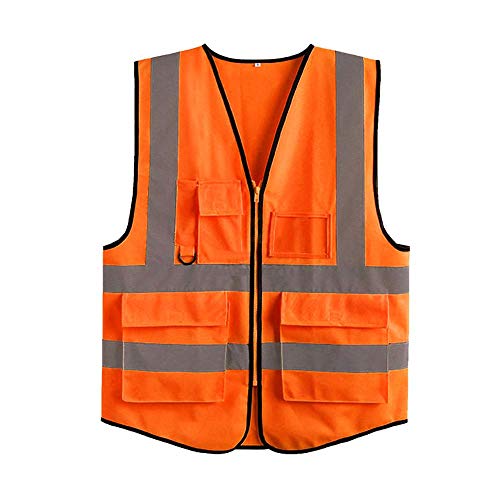 Preisvergleich Produktbild KOBWA Warnweste Reflektierende Warnweste mit 4 Taschen, Reißverschluss, Orange