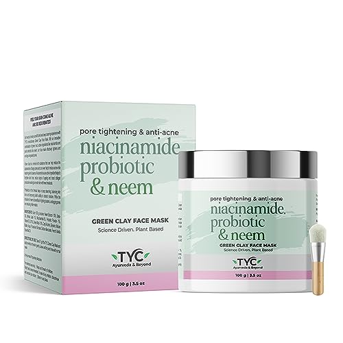 TYC Green Clay Face Mask With Niacinamide, Probiotics, Neem | Anti-Acne And Pore Cleansing Clay Mask For Oily, Acne-Prone Skin And Helps To Reduce Excess Oil | 100 gm Pack Of 1