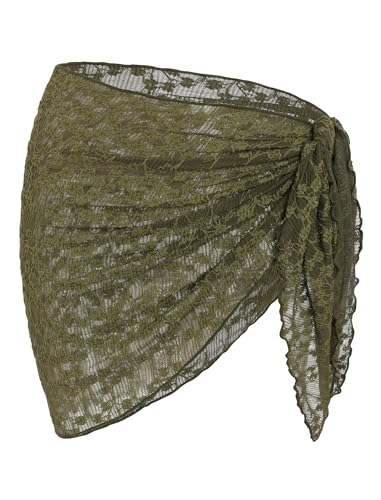 Image of ZAFUL Women's Sarong Coverups Bathing Suit Cover Up Mini Skirt | Textured Mesh, Scalloped Hem,Multiway Cover Up, One Piece Style, Triangle Bikini Cover Up Mini Skirt,One Size