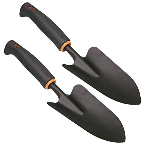 OUNONA Flower Garden Spade Trowel Einstahl Sharp with Non-Slip Plastic Handle Set Of 2 (Black)