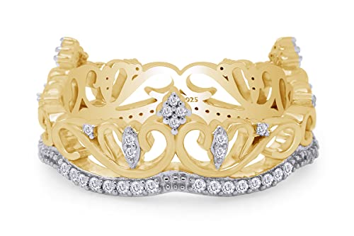 Round Cut White Cubic Zirconia Princess Crown Engagement Ring In 14k Gold Plated 925 Sterling Silver Jewelry Gift For Women2