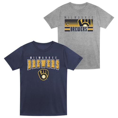 MLB Kids Youth 8-20 Team Color Double Play 2 Pack T-Shirt Combo Set - Milwaukee Brewers - Small 8