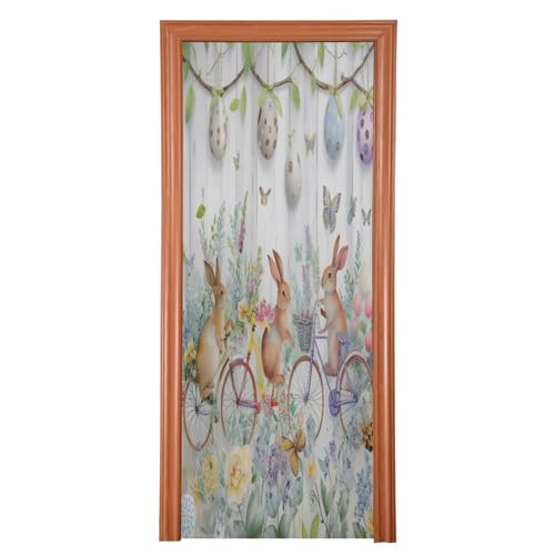 FLildon Happy Easter Rabbits Riding Bicycle Door Cover Decoration, Party Accessory Porch Decor for Festive Ornament Room Door Covers 32 x 79 Inch