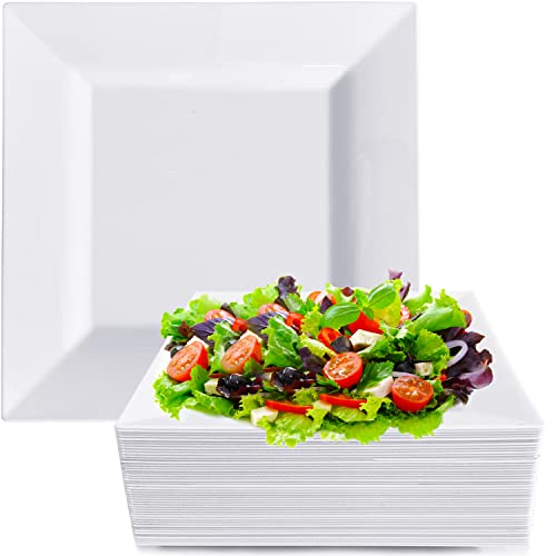 Tiaiidi 50 Pieces White Square Plastic Plates,6.5 Inch Disposable Dessert Plates,Premium Hard Salad Plates For Dinner,Wedding,Party Supplies #TOP9