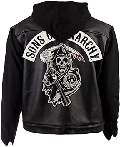 HiFacon Jax Teller Veste de moto en cuir synthétique pour homme pour cosplay, motard, club, Californie, Similicuir - Manches en polaire, XL