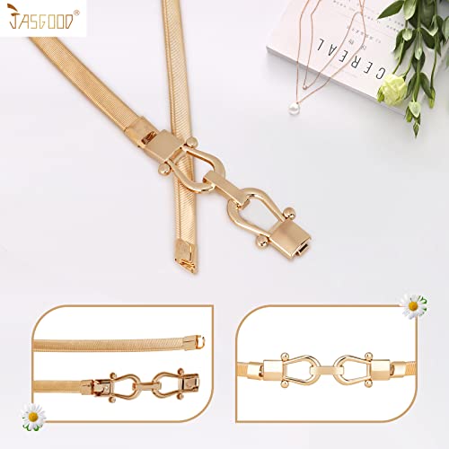 JASGOOD Skinny Metal Waist Belt for Dress Fashion Waistband Elastic Metal Chain Belt4