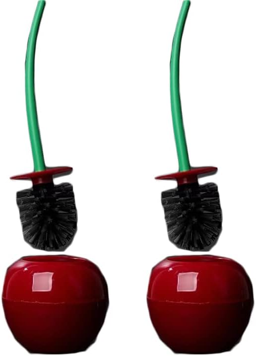Cherry Toilet Brush, 2 Pack Cute Toilet Brush with Standing Bowl Long Handle Cherry Brush Toilet Home Bathroom Tools and Organizer Base