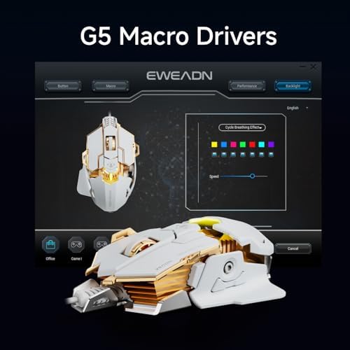 SEUNKWANG EWEADN G5 Wired Gaming Mouse, Ergonomic RGB Computer Mouse, 12800 Adjustable DPI, 9 Programmable Macro Buttons with Rapid Fire Key Compatible for PC/Laptop/Windows-White - 2