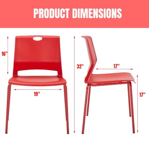 Image of Stackable Chairs Set of 4, Office Waiting Room Chair Plastic Seat, Red Stacking Chairs with Sturdy Metal Legs, Guest Chair for Conference Rooms, Churches, Living Rooms, Classrooms(Red).