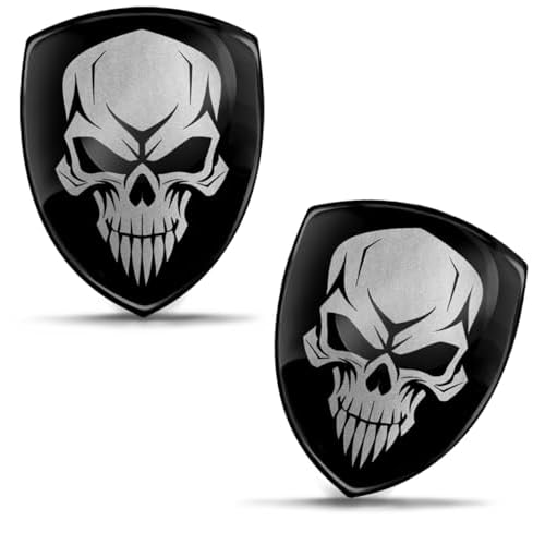 Biomar Labs 2 x Aufkleber 3D Gel Silikon Autoaufkleber Badge Moto Fahrrad Motorrad Biker Helm Stickers Auto Fenster Telefon Laptop PC Tablet Tür Emblem (Schädel Totenkopf Schwarz Silber KS 11)