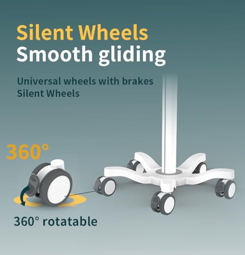 Image of Mount Plus X3 Height Adjustable Aluminium Rolling Stand for Patient Monitor Medical Trolley Cart with Basket and and Locking Casters for Dental Office, Hospital, Clinic