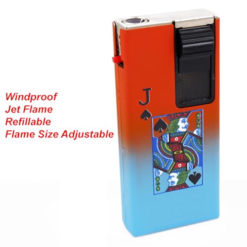 Image of Windproof Jet Flame Refillable Slide Button Cigarette Lighter Pocket Lighter (Orange-Blue)
