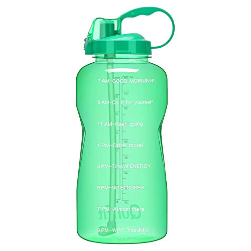 QuiFit 1 Gallon Water Bottle with Straw and Time Marker Leak Proof BPA
