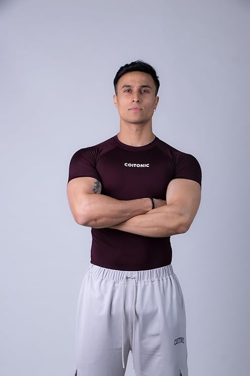 Image of COITONIC Men Compression Half Sleeves Round Neck T-Shirt for Gym and Sports Wear