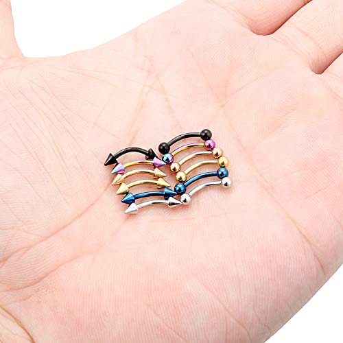 Hoeudjo Eyebrow Ring 16G Surgical Steel Curved Barbell Ball Kit Tragus Studs Daith Rook Ring Body Piercing Jewelry For Women Men 12Pcs 8Mm With Ball Spike Color Silver Rose Gold Black #TOP2