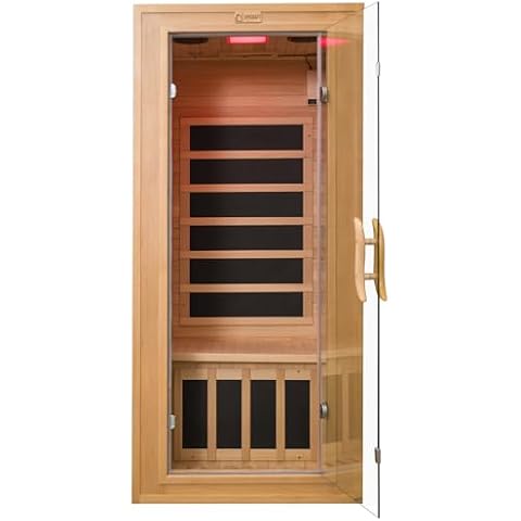 Efficraft Infrared Sauna Indoor, 1 Person Hemlock Wooden Home Sauna, Dry Sauna for Home Spa Room 1350W, Time Temp Pre-Set Sauna Room, w/7 Heating Panels Mini Personal Far Infrared Saunas for Home Cover