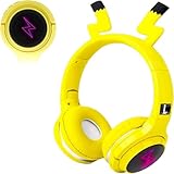 JAYIDAMAI Yellow Kids Bluetooth Headphones, Cartoon Wireless Headphone with Microphone Includes Aux Cord, Volume Reduced Kids Foldable Headest for School, Home, or Travel, PKQ-01