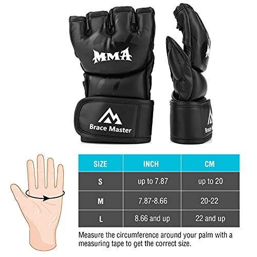 Brace Master MMA Gloves UFC Gloves Boxing Gloves for Men Women Leather More Paddding Fingerless Punching Bag Gloves for Kickboxing, Sparring, Muay Thai and Heavy Bag (Middle, Black)